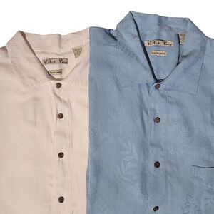 Lot of 2 Batik Bay Easy Care Boho Hawaiian Button Front Shirts Blue & While XXL
